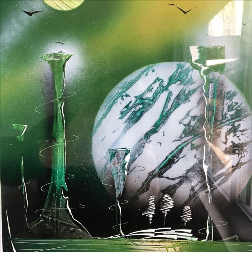 décor futuriste de planètes avec oiseaux