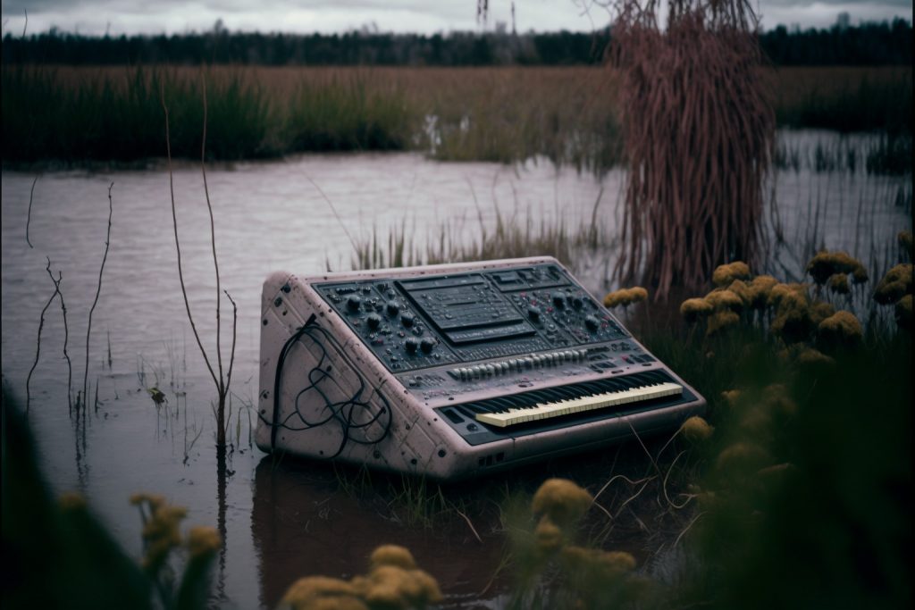synthétiseur complexe échoué au bord d'une rivière